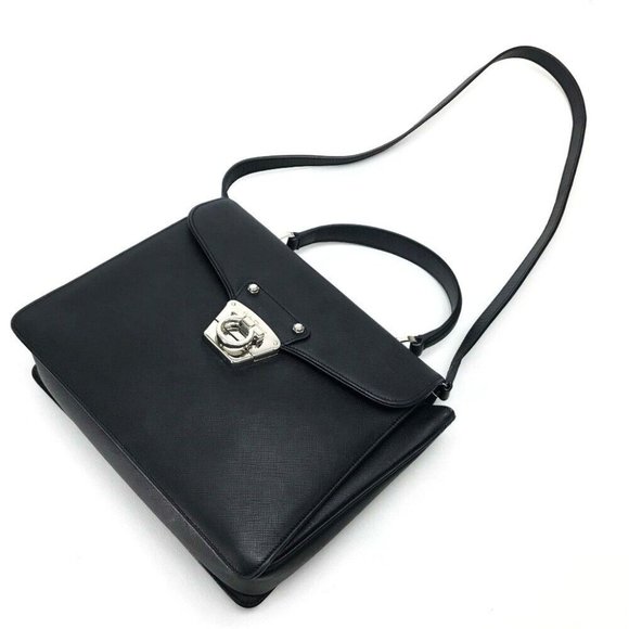 SALVATORE FERRAGAMO Gancini Shoulder Hand Bag 2way bag Black Leather - Picture 13 of 16